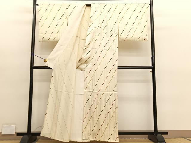 平和屋着物▽上質な小紋 単衣 幾何学文様 正絹 逸品 BAAY4535hv