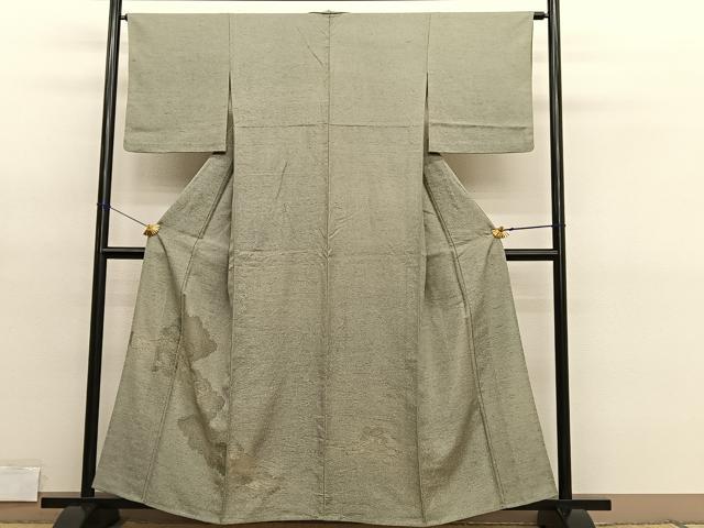 平和屋着物▽訪問着 単衣 紬地 総刺繍 葡萄蔦の葉文 正絹 逸品 BAAY4539hv