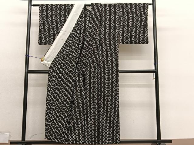 平和屋着物▽上質な小紋 単衣 花間道 黒地 正絹 逸品 BAAY4540hv