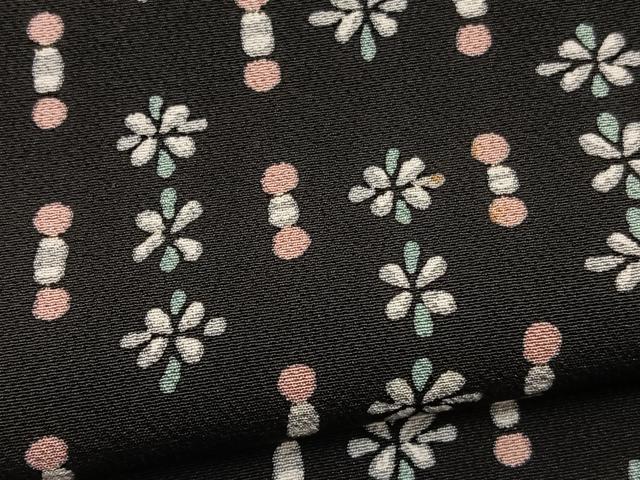平和屋着物▽上質な小紋 単衣 花間道 黒地 正絹 逸品 BAAY4540hv