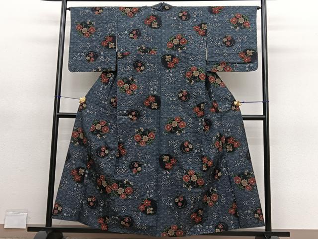 平和屋着物▽上質な紬 単衣 花丸文 正絹 逸品 未使用 BAAY4548hv