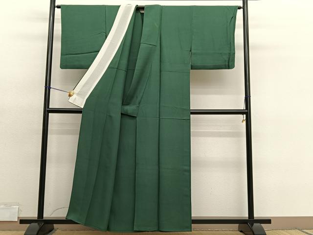 平和屋着物▽上質な色無地 単衣 花づくし地紋 千歳緑色 正絹 逸品 BAAY4552hv