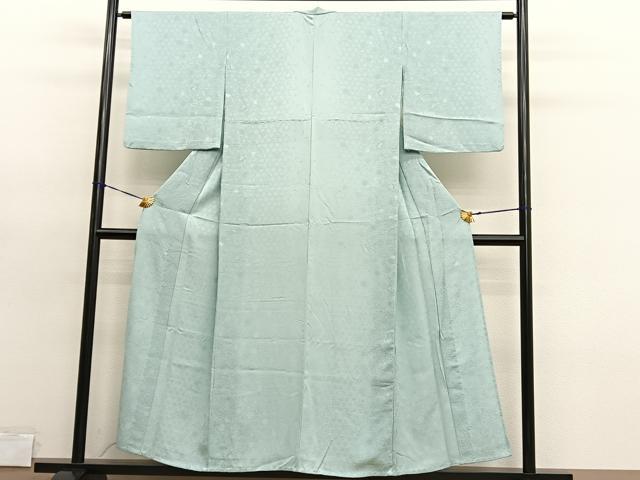 平和屋着物▽上質な色無地 単衣 雪輪地紋 裏葉柳色 正絹 逸品 BAAY4554hv