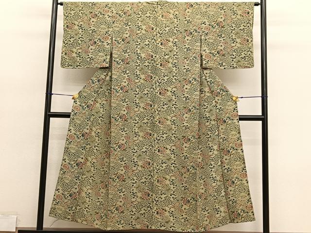 平和屋着物▽上質な小紋 単衣 松皮菱花文 正絹 逸品 BAAY4556hv