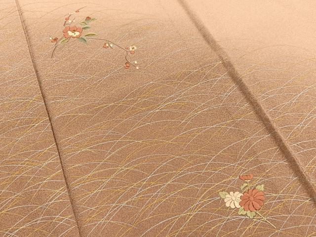 平和屋着物▽訪問着 単衣 刺繍 椿芝草文 暈し染め 金銀彩 正絹 逸品 未使用 BAAY4557hv