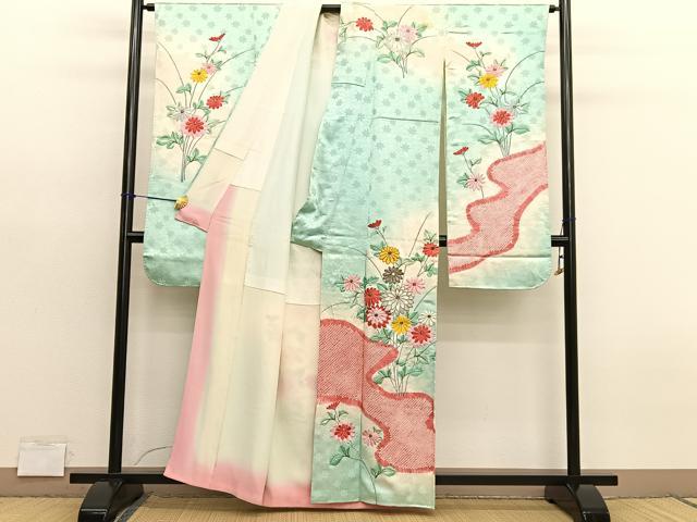 平和屋着物■豪華振袖 総刺繍 駒刺繍 絞り 枝花文 暈し染め 金糸 正絹 逸品 BAAY4565hv