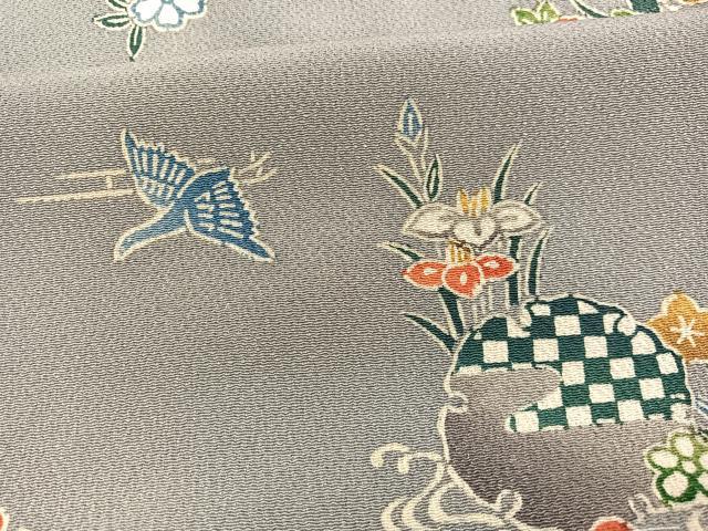 平和屋着物■上質な小紋 型染め 花鳥文 鬼しぼ縮緬 正絹 逸品 BAAY4618hv