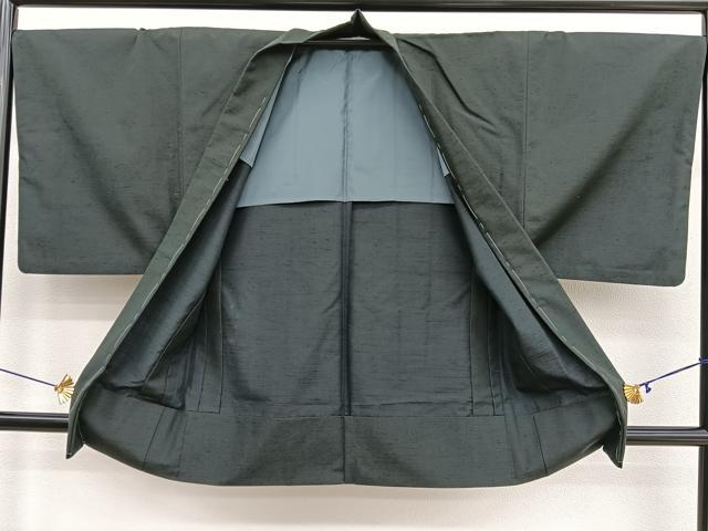 平和屋着物●染織の名門 しょうざん 生紬 男性 羽織 黒緑色 逸品 未使用 BAAY4631hv