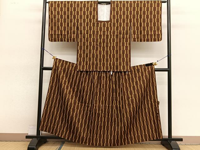 平和屋着物■道行コート 雨コート 二部式 幾何学文様 正絹 逸品 未使用 BAAY4658hv