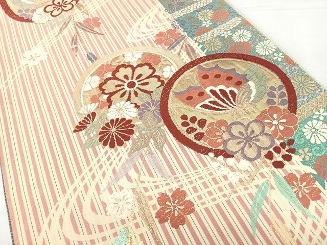 平和屋着物◎六通柄袋帯 流水花蝶文 金糸 正絹 逸品 BAAY5002qw
