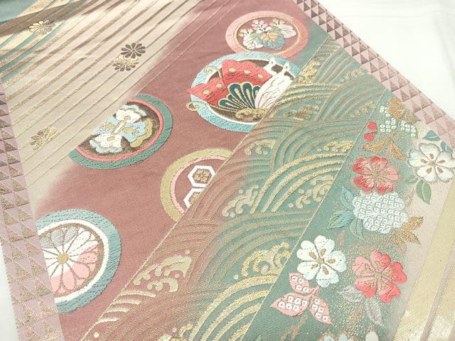 平和屋着物◎六通柄袋帯 唐織 花蝶文 夢小袖 金銀糸 正絹 逸品 BAAY5004qw