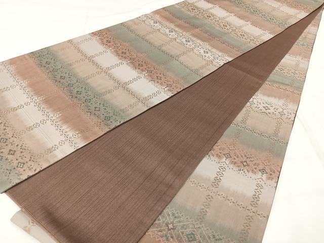 平和屋着物◎全通柄袋帯 横段花菱文 金糸 正絹 逸品 BAAY5006qw