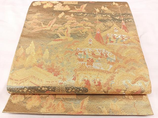 平和屋着物◎六通柄袋帯 風景花鳥文 金糸 正絹 逸品 BAAY5010qw