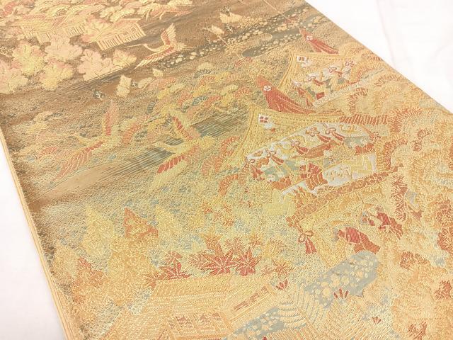 平和屋着物◎六通柄袋帯 風景花鳥文 金糸 正絹 逸品 BAAY5010qw