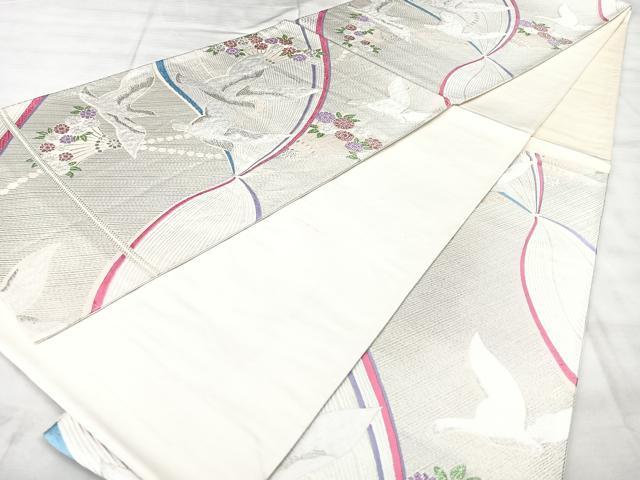 平和屋着物◎六通柄袋帯 唐織 九百錦 花鳥文 プリズム箔 正絹 逸品 BAAY5019qw
