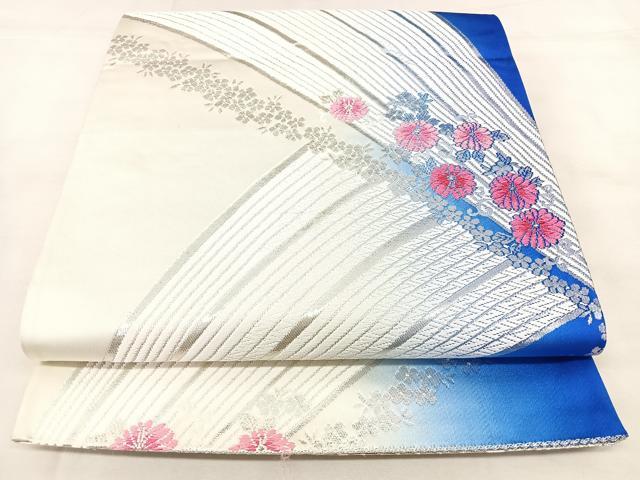 平和屋着物◎両面 全通柄袋帯 唐織 舞花文 銀糸 正絹 逸品 BAAY5021qw