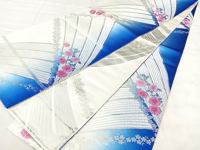 平和屋着物◎両面 全通柄袋帯 唐織 舞花文 銀糸 正絹 逸品 BAAY5021qw