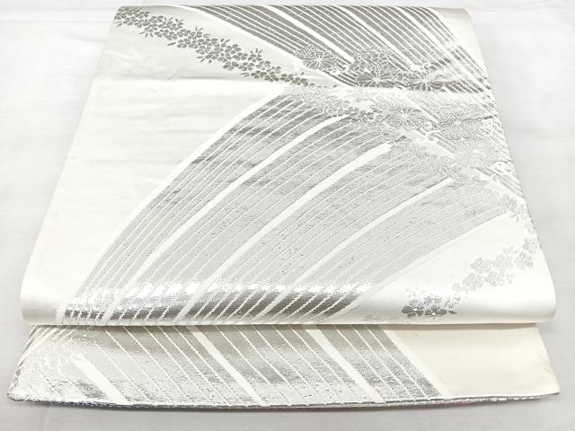 平和屋着物◎両面 全通柄袋帯 唐織 舞花文 銀糸 正絹 逸品 BAAY5021qw