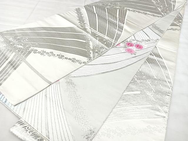 平和屋着物◎両面 全通柄袋帯 唐織 舞花文 銀糸 正絹 逸品 BAAY5021qw