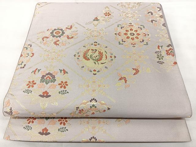 平和屋着物◎六通柄袋帯 唐織 紹巴 天井花鳥文 金糸 正絹 逸品 BAAY5023qw
