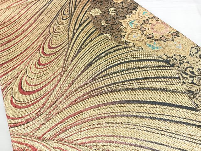 平和屋着物◎全通柄袋帯 流水正倉院花文 金銀糸 正絹 逸品 BAAY5024qw