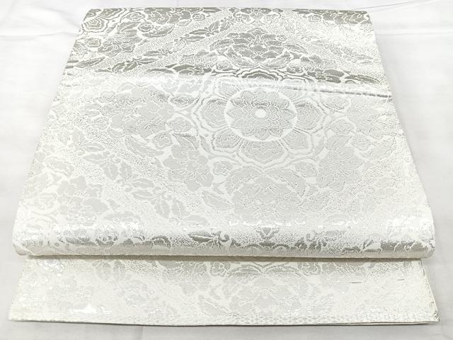 平和屋着物◎六通柄袋帯 純銀箔 錦織 花菱文 正絹 逸品 BAAY5035qw