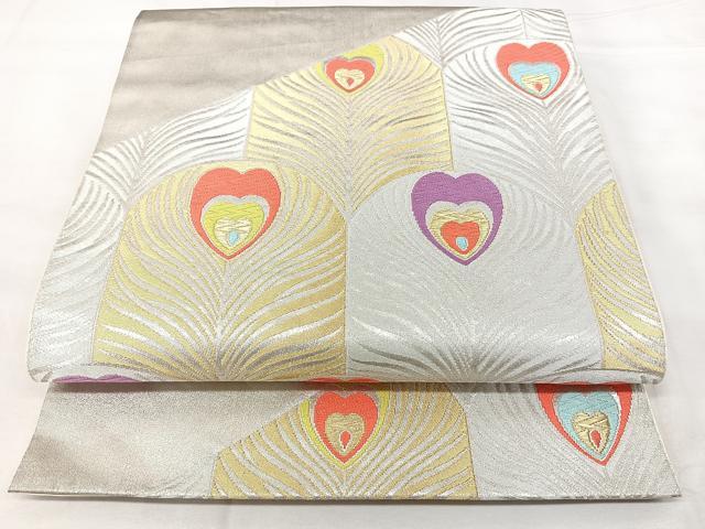 平和屋着物◎六通柄袋帯 唐織 孔雀羽文 金銀糸 正絹 逸品 BAAY5039qw