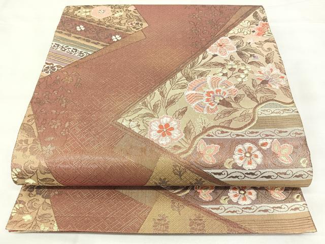 平和屋着物◎六通柄袋帯 更紗花文 金糸 正絹 逸品 BAAY5042qw