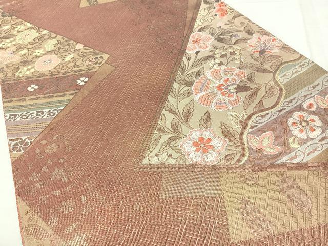 平和屋着物◎六通柄袋帯 更紗花文 金糸 正絹 逸品 BAAY5042qw