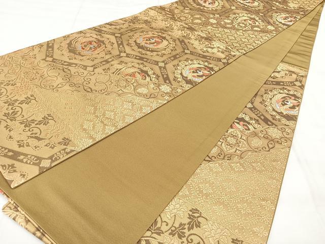 平和屋着物◎六通柄袋帯 亀甲花鳥文 金糸 正絹 逸品 BAAY5047qw