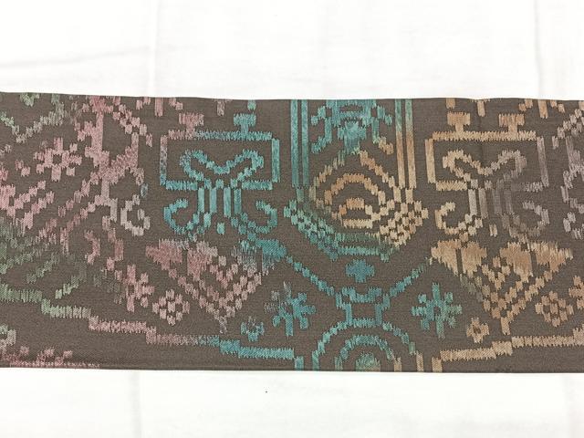 平和屋着物◎九寸名古屋帯 幾何学花文 正絹 逸品 BAAY5049qw