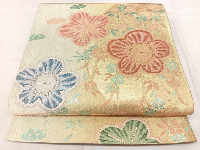 平和屋着物◎六通柄袋帯 枝垂れ花文 金糸 正絹 逸品 BAAY5051qw