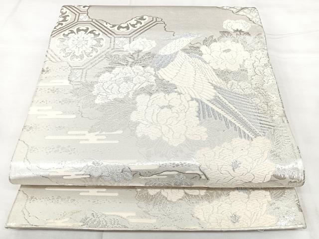 平和屋着物◎六通柄袋帯 彩花鏡裏文 銀糸 正絹 逸品 BAAY5055qw