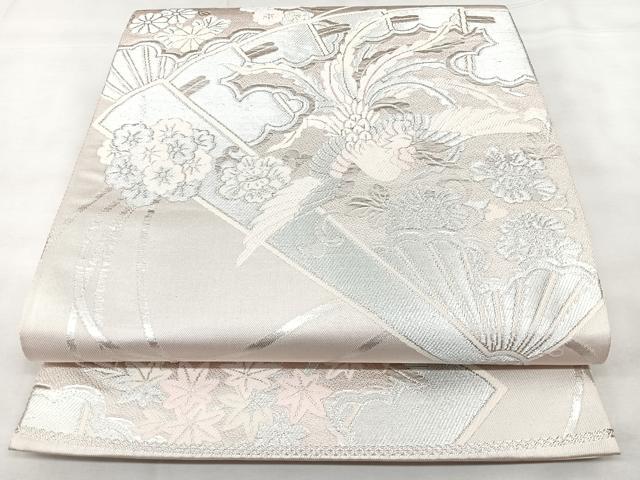 平和屋着物◎西陣 高島織物謹製 六通柄袋帯 檜扇鳳凰花文 銀糸 証紙付き 正絹 逸品 BAAY5057qw