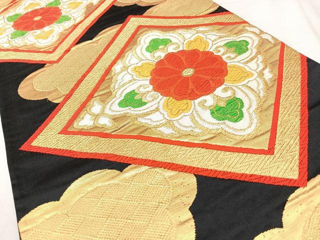 平和屋着物◎六通柄袋帯 唐織 花菱文 黒地 金銀糸 正絹 逸品 BAAY5058qw