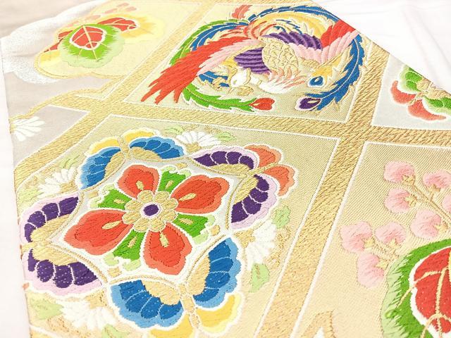 平和屋着物◎西陣 六通柄袋帯 唐織 天井花鳥文 金銀糸 正絹 逸品 BAAY5063qw