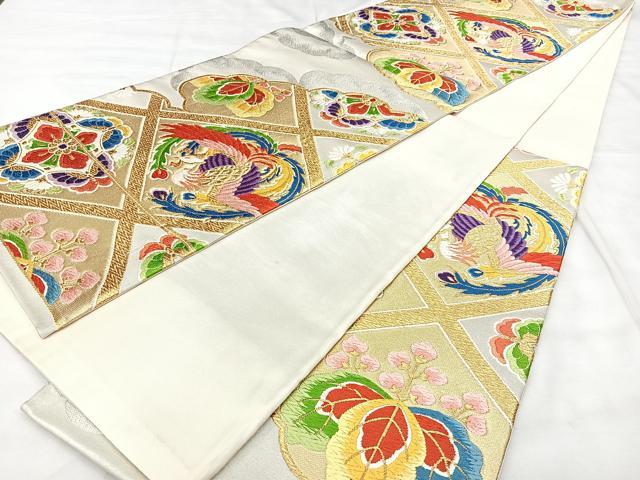 平和屋着物◎西陣 六通柄袋帯 唐織 天井花鳥文 金銀糸 正絹 逸品 BAAY5063qw