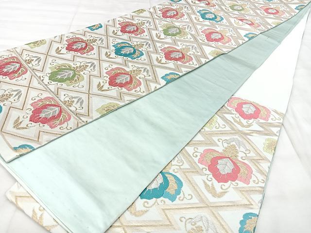 平和屋着物◎六通柄袋帯 唐織 松皮菱花文 金銀糸 正絹 逸品 BAAY5065qw