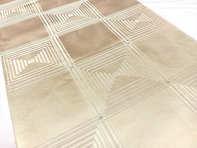 平和屋着物◎六通柄袋帯 幾何学文 金糸 正絹 逸品 BAAY5077qw