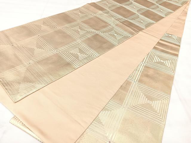平和屋着物◎六通柄袋帯 幾何学文 金糸 正絹 逸品 BAAY5077qw