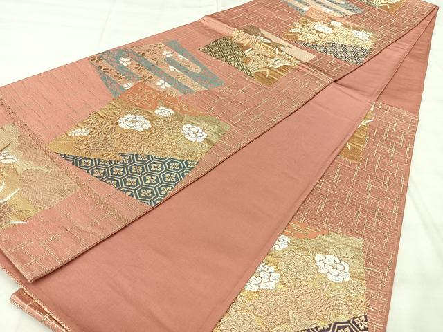 平和屋着物◎六通柄袋帯 色紙花文 金糸 正絹 逸品 BAAY5084qw
