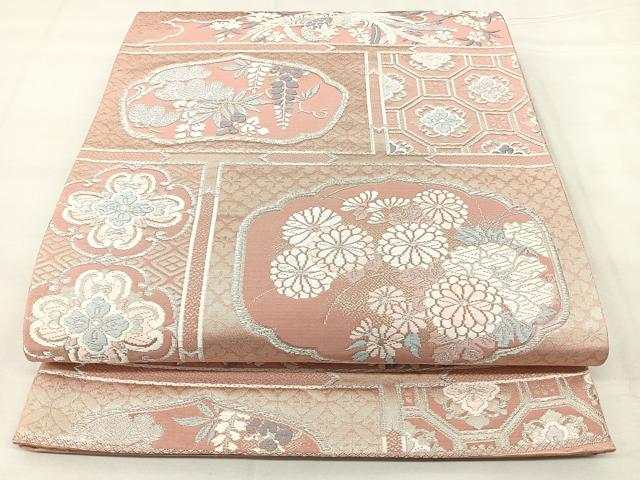 平和屋着物◎西陣 六通柄袋帯 唐織 天井花鳥文 銀糸 正絹 逸品 BAAY5086qw