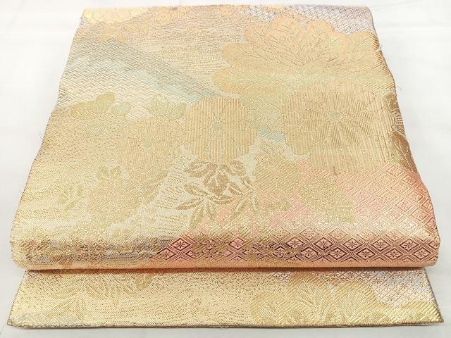 平和屋着物◎佐賀錦 両面 六通柄袋帯 吉祥花文 金糸 正絹 逸品 BAAY5087qw