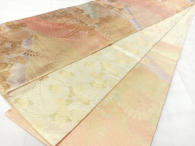 平和屋着物◎佐賀錦 両面 六通柄袋帯 吉祥花文 金糸 正絹 逸品 BAAY5087qw