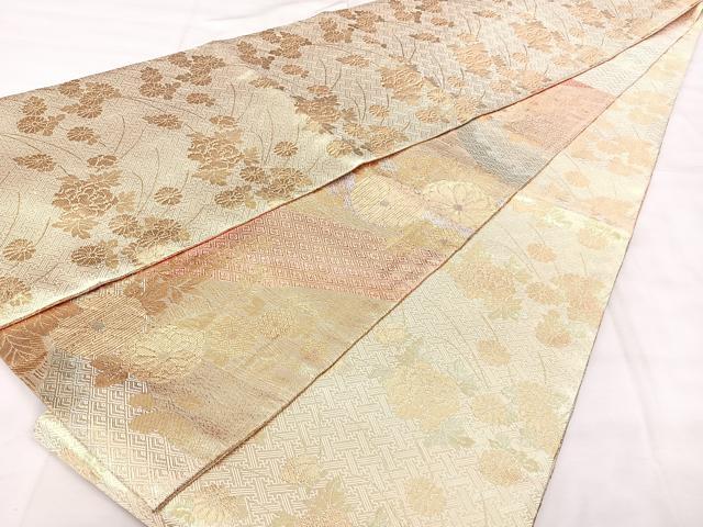 平和屋着物◎佐賀錦 両面 六通柄袋帯 吉祥花文 金糸 正絹 逸品 BAAY5087qw