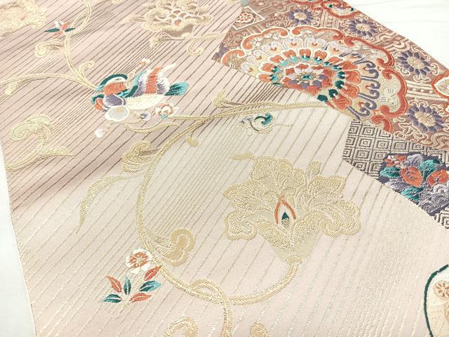 平和屋着物◎六通柄袋帯 正倉院花鳥文 金糸 正絹 逸品 BAAY5088qw