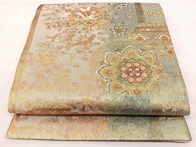 平和屋着物◎六通柄袋帯 花鳥文 正絹 逸品 BAAY5089qw