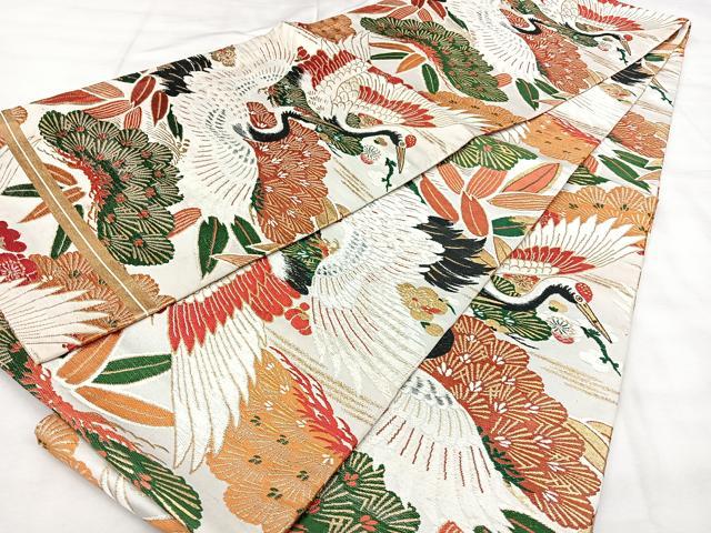 平和屋着物◎アンティーク 大正ロマン 丸帯 飛鶴松文 金糸 正絹 逸品 BAAY5098qw