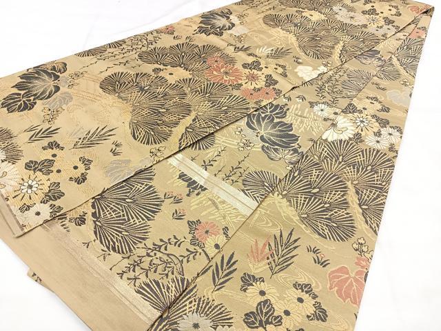 平和屋着物◎アンティーク 大正ロマン 丸帯 流水花文 引き抜き帯 金糸 正絹 逸品 BAAY5099qw