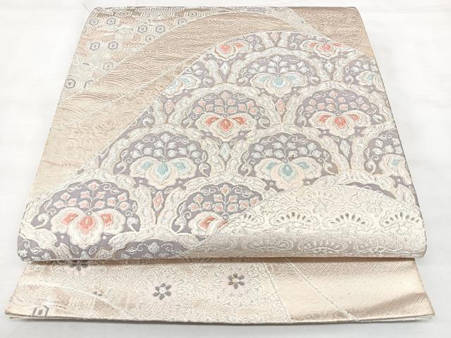 平和屋着物◎六通柄袋帯 重ね山花文 金銀糸 正絹 逸品 BAAY5105qw